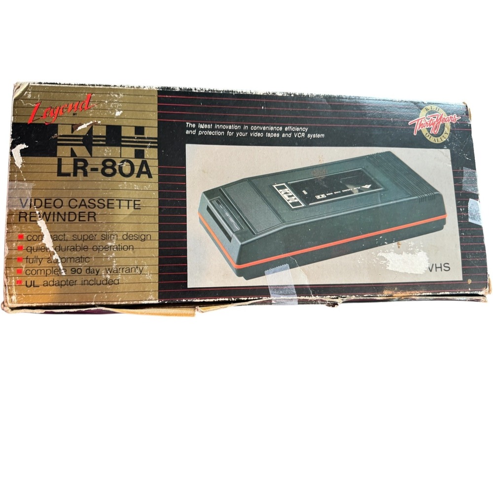 KLH Legend LR-80A Video Cassette VHS Tape Rewinder Vintage 1991 Black Red Slim‎